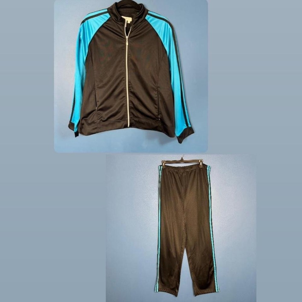 Y2K Tracksuit Women's Size Petite XL Coldwater Creek Black Blue‎ Set Athleisure